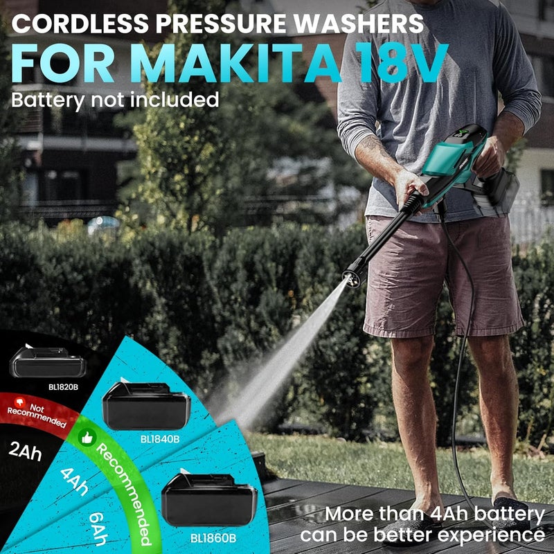 ZixDeNex Cordless Pressure Washer for Makita 18V Battery, 800 PSI Portable Handheld Power Washer with Brushless Motor, 6-in-1 Nozzle, 3 Level Adjustable for Car Yard Fence Wall Cleaning (Battery Not Included) - Image 4